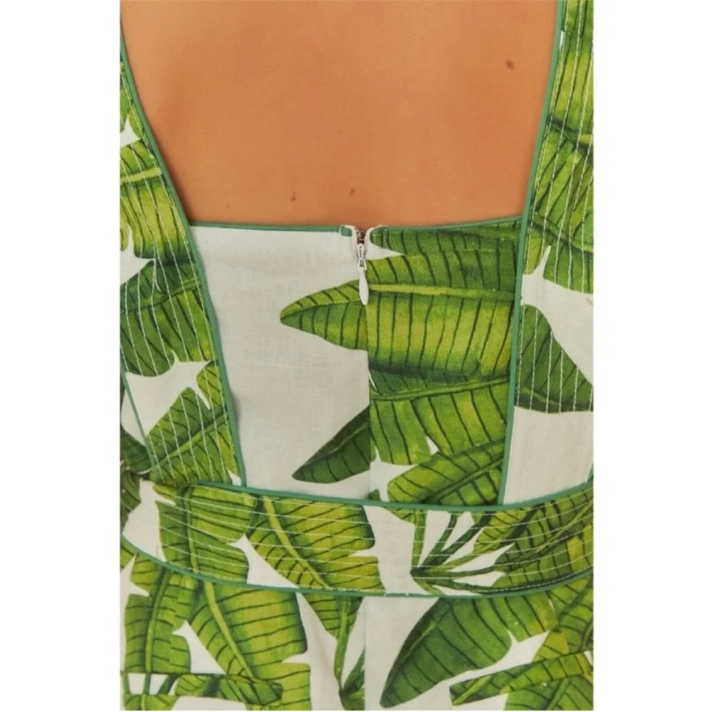 Farm Rio x Anthropologie Palm Fan Off-White Jumpsuit NWT Size XS Linen